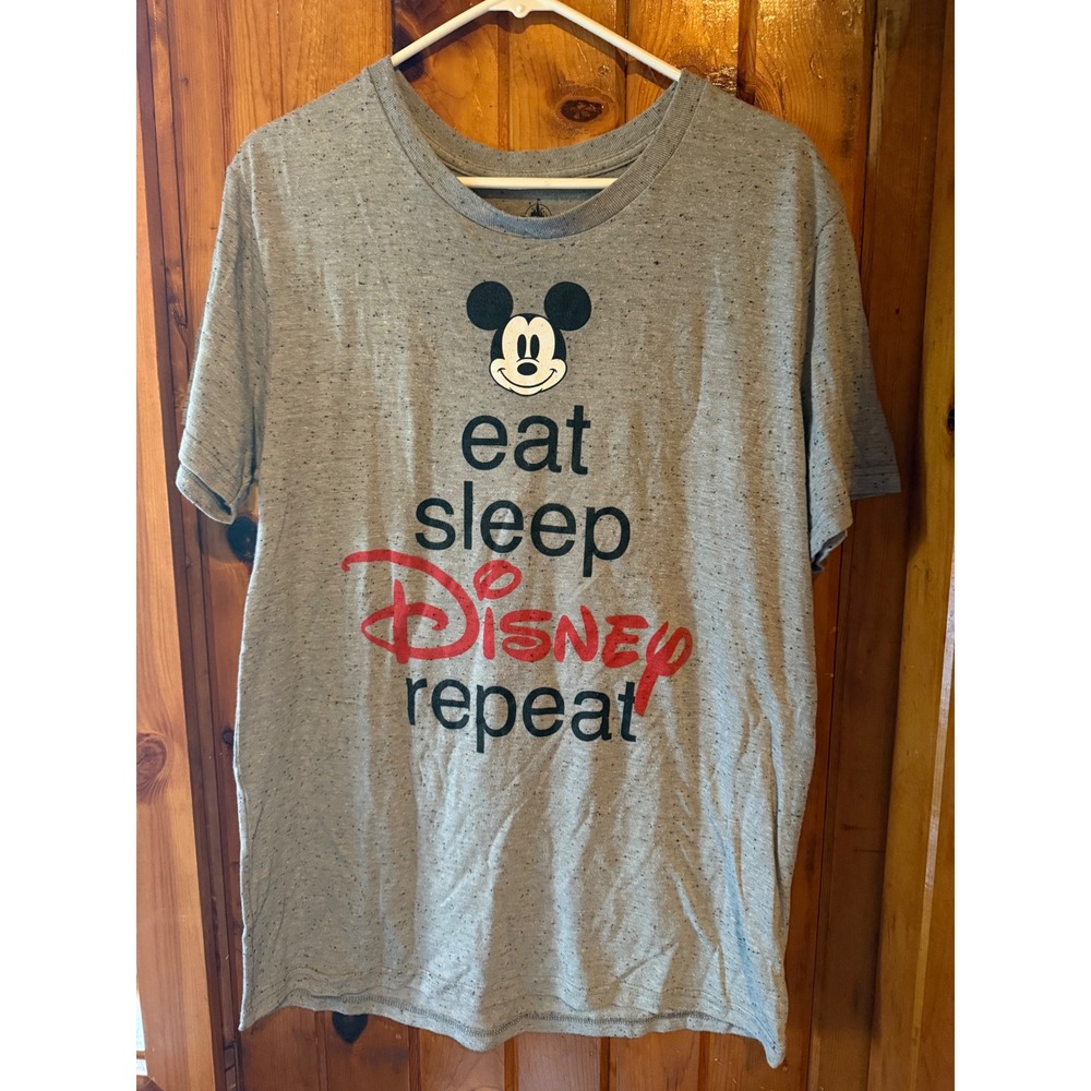 Disney Mickey Mouse Eat Sleep Repeat Gray Graphic T-Shirt Size Large‎